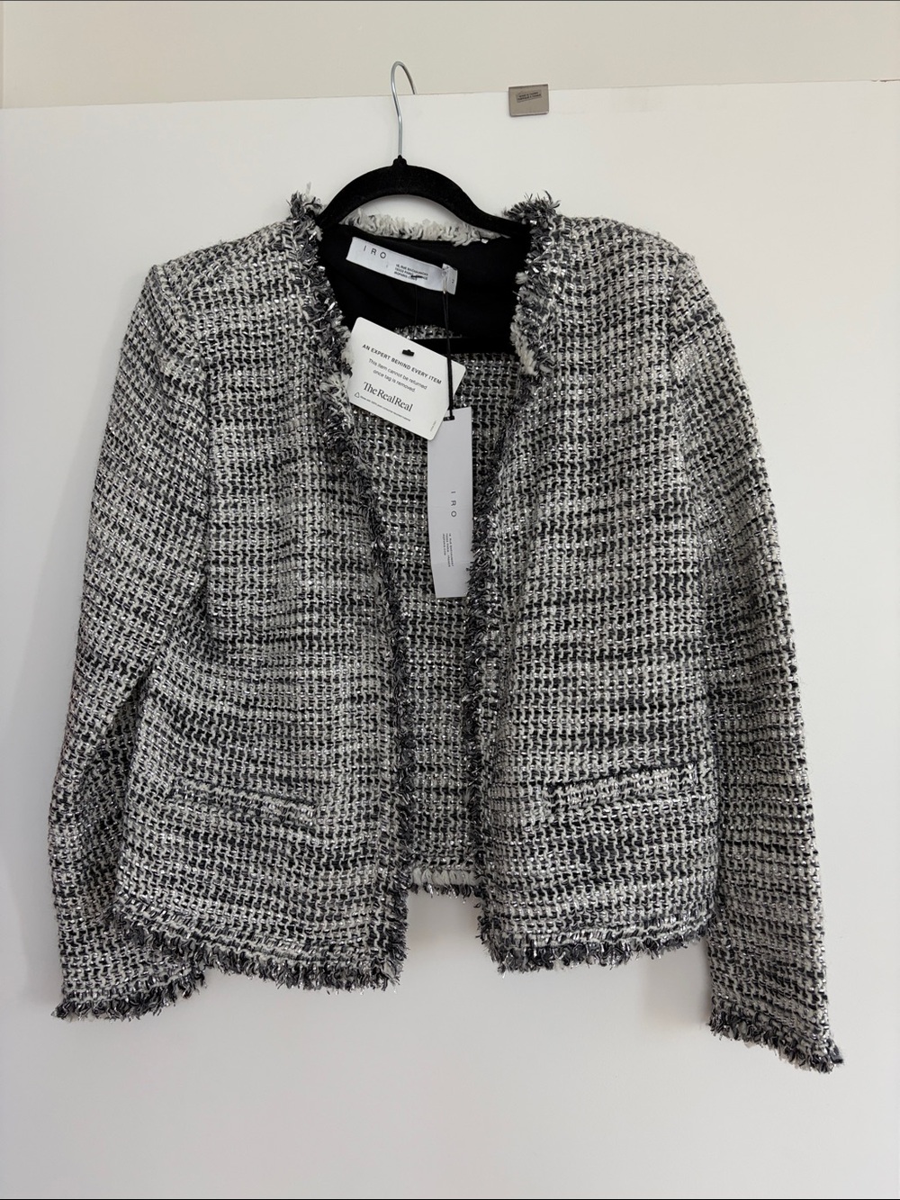 NWT IRO Tweed Pattern Evening Jacket Grey White Silver Size 42